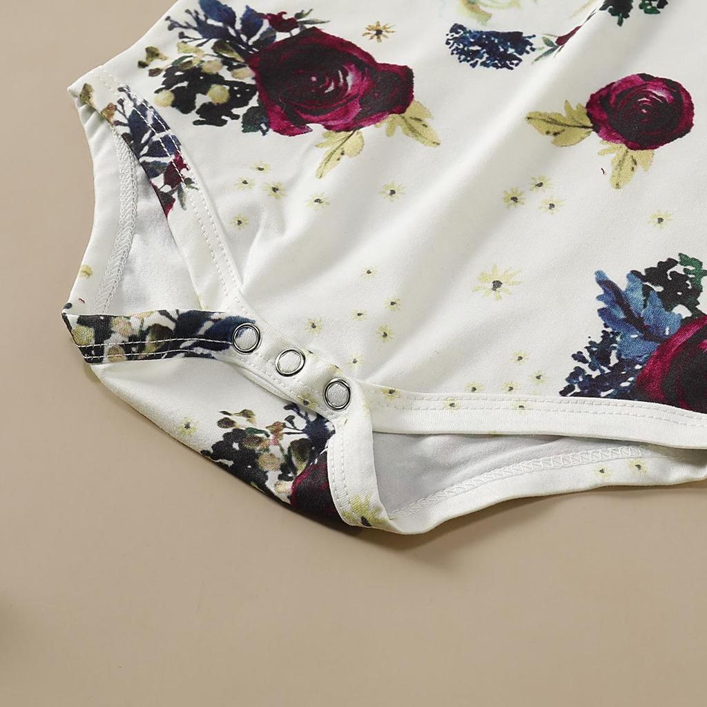 Newborn Baby Girl Clothes Set Floral Long Sleeve Romper Suspender Ruffle Dress and Bowknot Headband 3Pcs Outfit for 0-18 Months