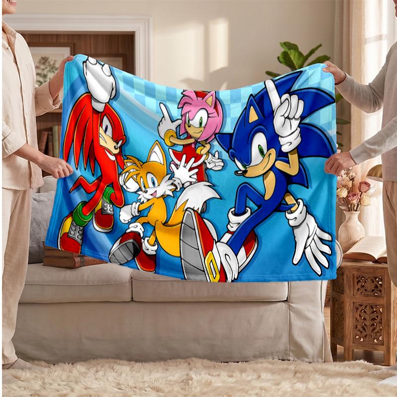 Sonic the Hedgehog Printed Flannel Blanket, Skin Friendly Warm Throw for Indoor Couch Bed Daily Use