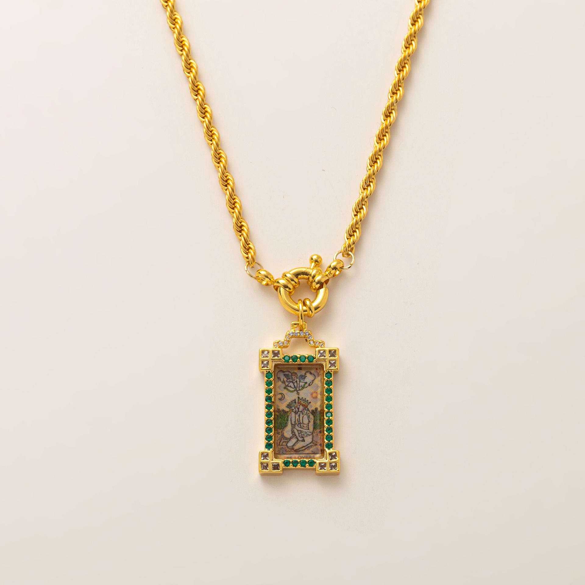 Bohemian Large Tarot Card Sun Moon Evil Eye Heart Necklace for Women - Long Copper Necklace