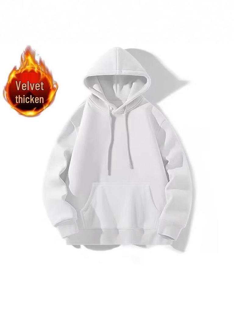 Sweat à capuche pour homme - Grande taille - Automne/Hiver - Doublure en velours, Couleur unie, Manches longues, Coupe ample