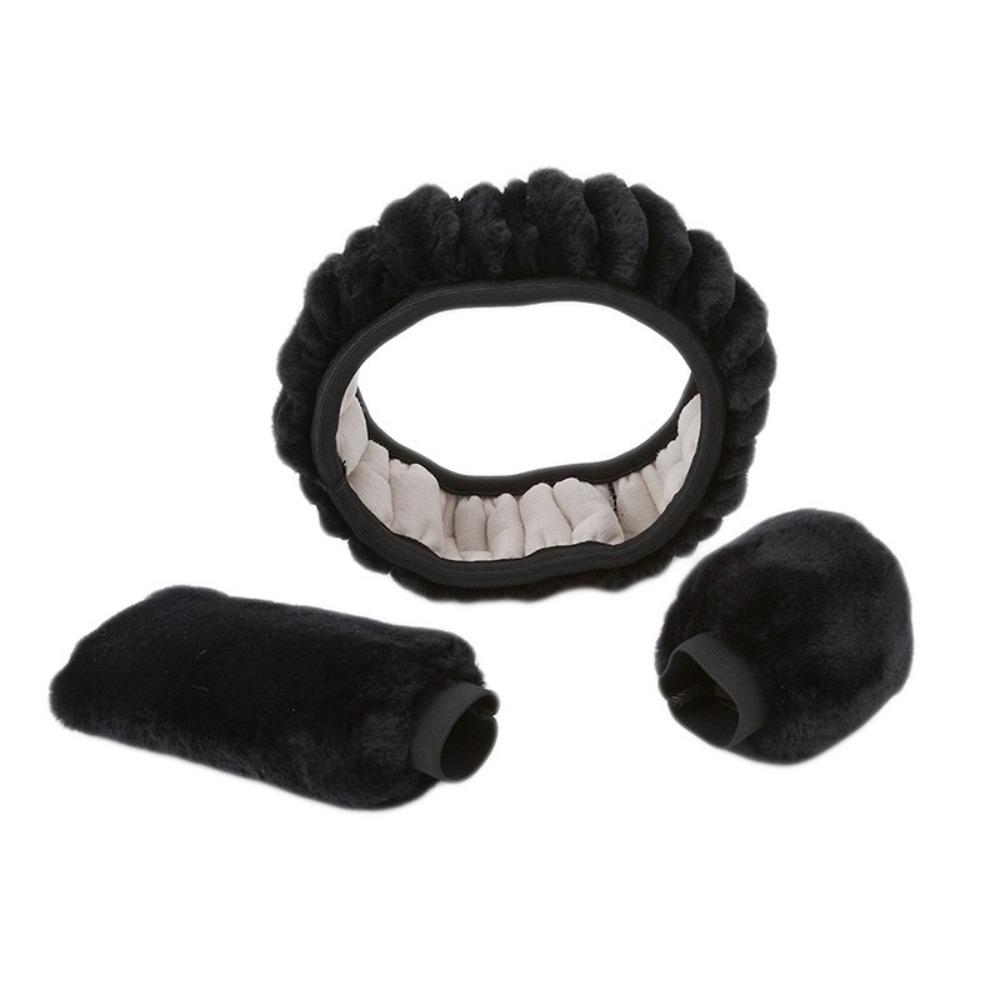 3 Pcs New Plush Car Steering Wheel Cover Warm Soft Car Accessories Winter Thickened Car Handle Cover For 14.5-15 INCH