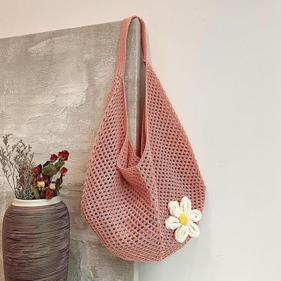 Vævet Strandtaske Hæklet Skuldertaske med Åbent Mønster Letvægts Boho Tote til Kvinder Sommerferie Strandferie Daglig Brug