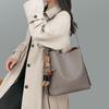 Genuine Leather Bucket Bag Women Spacious Commuter Shoulder With Zip Inner Pockets