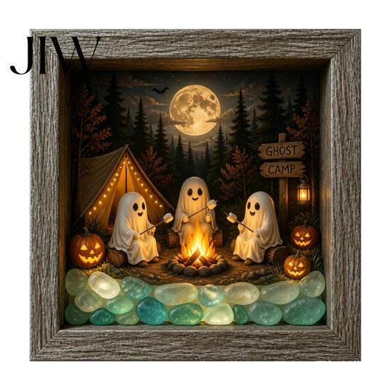 Decorative Seasonal Lights Halloween Lighted Frame Ornaments, Light Up Shadow Box, Warm Accents Atmosphere LED for Home Living Room Bedroom