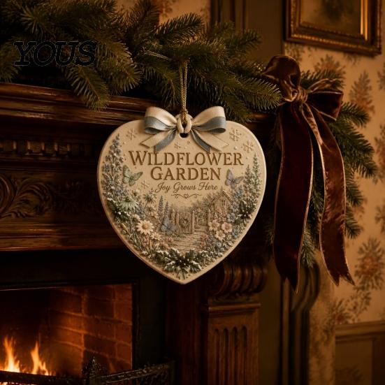 Seasonal Home Holiday Ornaments Heart Shape Christmas Ornament, Sunflower/Lavender/Wildflower Garden Acrylic Hanging Decoration, for Party Xmas
