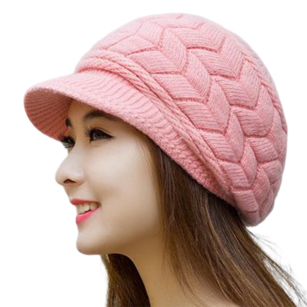 Knit Peaked Hat Hair Womens Clothing Accessories Cap Autumn Casual Stretchy Plush Lining Warm Solid Color Comfortable
