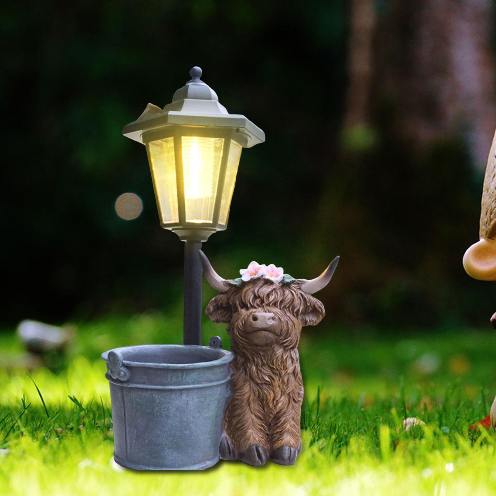 Highland Cow Statue,with Solar Lights Lovely Resin Figurine Gifts,Landscape Lamp Animal Sculpture Decoration for Garden Patio