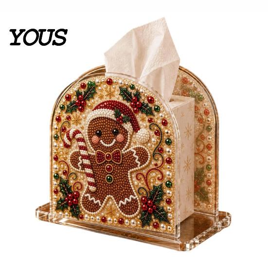 Decorative Tabletop Tissue Dispenser DIY Christmas Faux Pearl Art Painting Box Holder, 3D Rhinestone Beads Square Cover Gem Holder for Winter