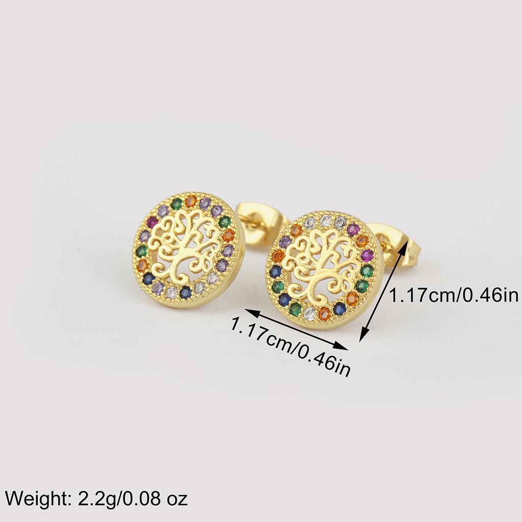 Nidin Classic New Design Copper Shiny Crystal Zircon Lucky Tree Of Life Stud Earrings For Women Fashion Temperament Ear Jewelry