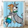 Classic Cartoon Characters Shower Curtain Blue Background With Wacky Dog Hugging Man Print For Bathroom Decor Size 69X70 Inches