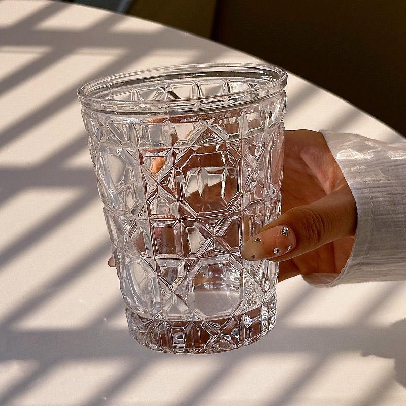 4pcs Glass Set for Drinking 10.5oz Household Whiskey Cups Diamond Painting Wine Glass Juice Drinks Glasses Transparent Drinkware