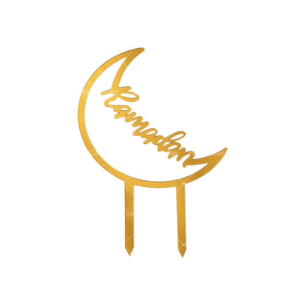3pcs Gold Acrylic Eid Mubarak Cake Topper Plugin for Ramadan Mubarak Festival Party Cake Decorations Supplies