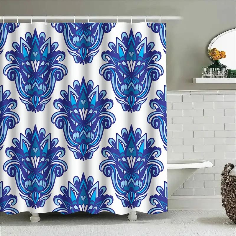 

Сине-белая шторка для ванной Панель для душа с цветочным узором Водонепроницаемая ткань для декора дома Аксессуары для ванной комнаты Размер 72 x 84 . W90xH180cm