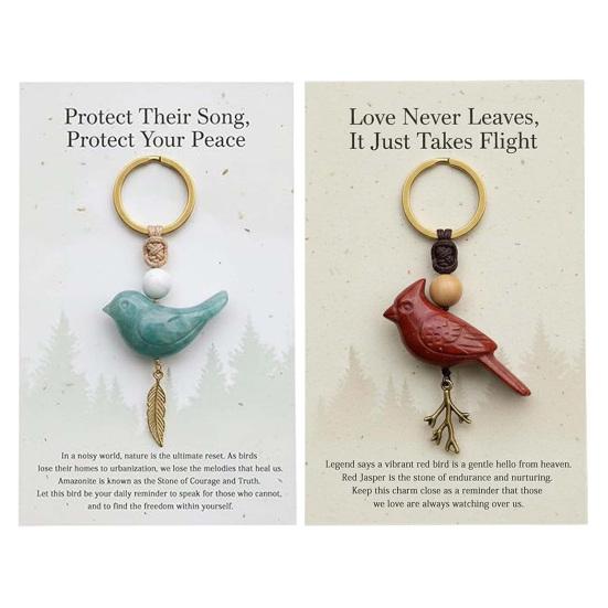 Song of Nature Bird Keychain for Peace And Courage Natural Gemstone Bird Charm for Keys Backpack Car Lucky Gifts for Men Women