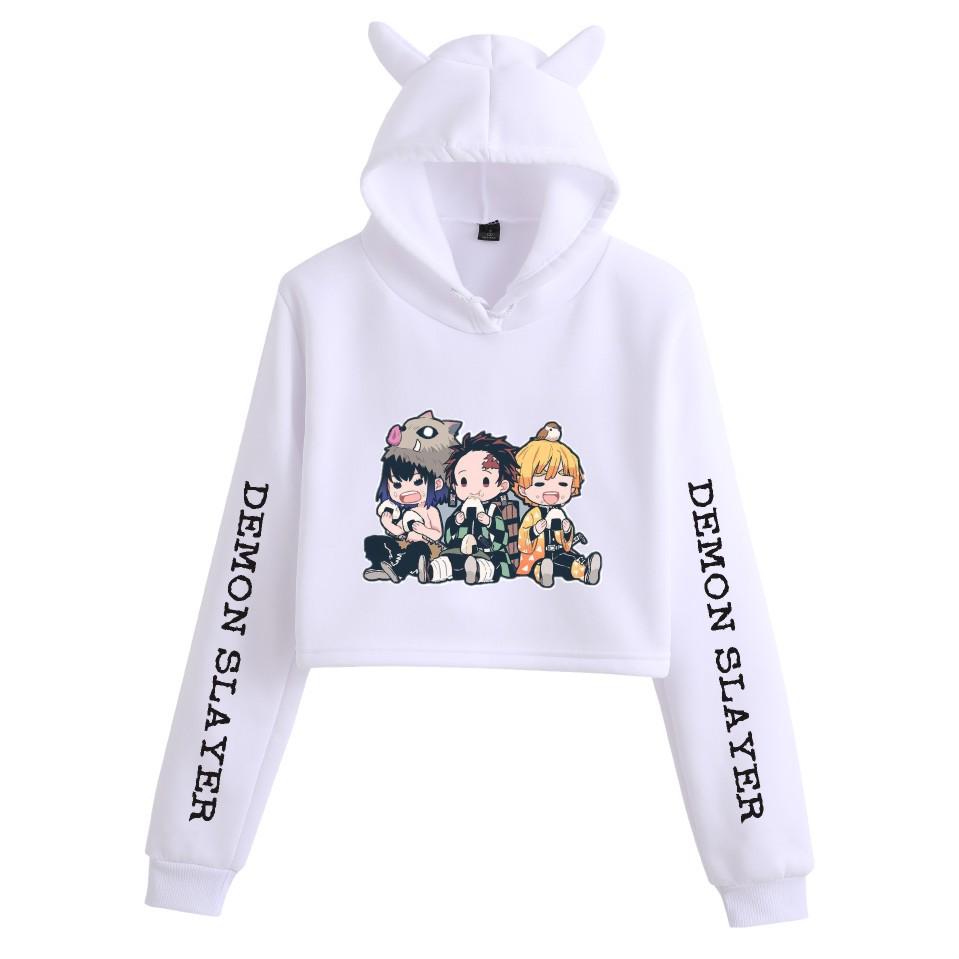 Women's Demon Slayer Cat Ear Cropped Hoodie