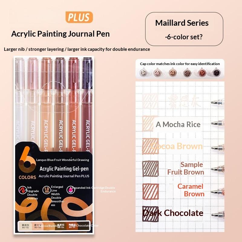 6 Colors Gel Pens Set Acrylic Painting Handbook Marker 1 Set Fine Tip Smooth Writing For School Art Office