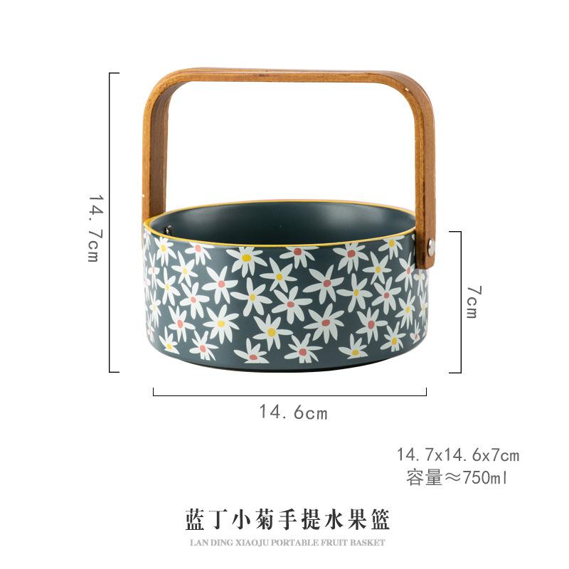 Creative Posey Simple Light Luxury Hand Painted Underglaze Painted Bamboo Wood Handle Portable Ceramic Snacks Sweet Dried Fruits