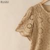 ZANZEA Blusa Casual Corta Larga da Donna con Ricami, Pizzo, Patchwork all'Uncinetto