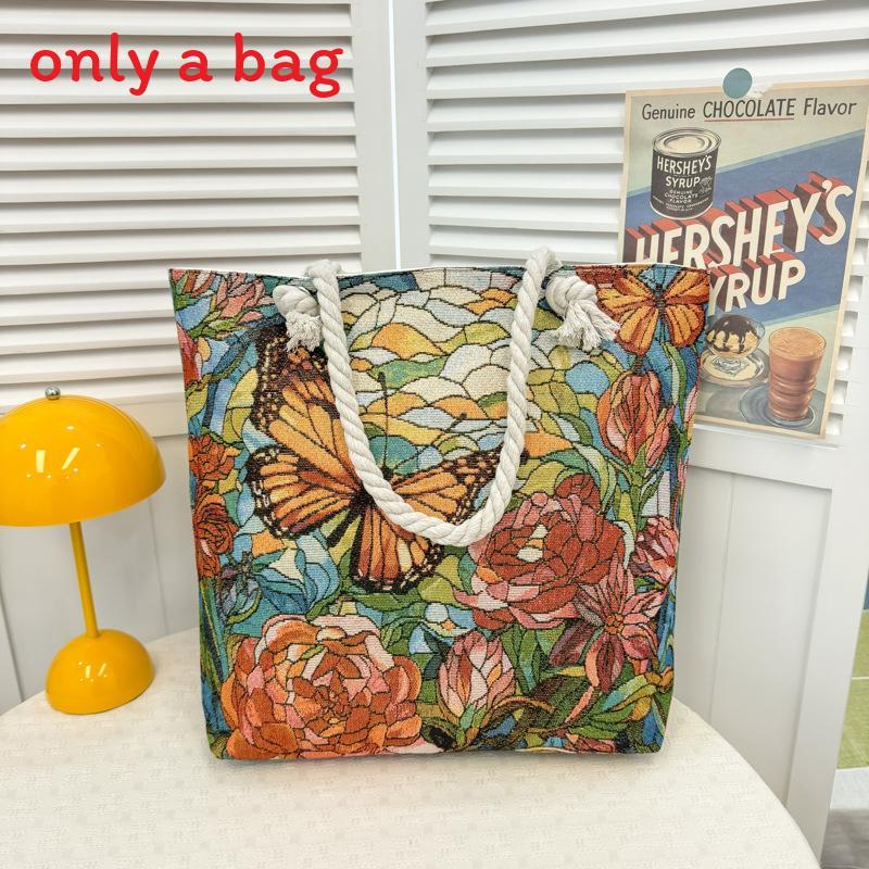 Canvas Embroidered Shoulder Bag With Large Capacity For Casual Daily Use