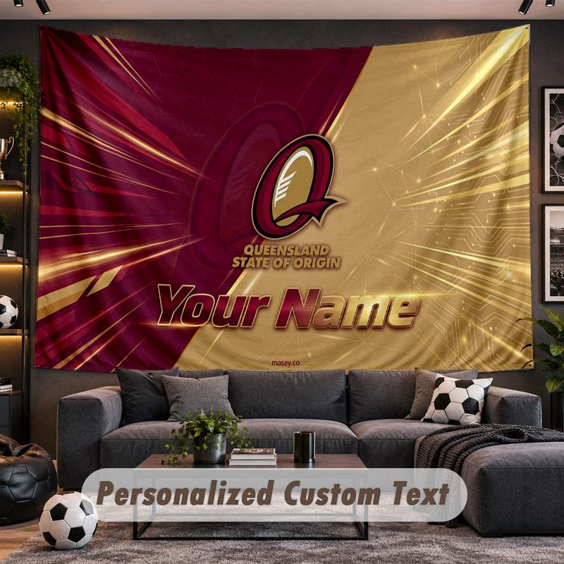Wall Hanging Tapestry Custom NameQueensland Maroons Pattern Personalized Printed Fabric Wall Decor