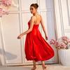 European and American simple high-end suspender satin evening dress drape big swing split dress women