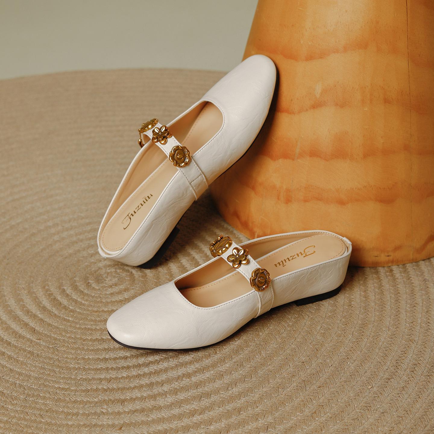 

French square head with Muller slippers women s summer 2025 new retro temperament inner height increase outer wear bag head sandals 40 белый