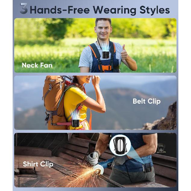 AI Portable Waist Fan, 6-Speed 16000RPM Strong Turbo Airflow, 40H Max Cooling Battery Powered Personal Fan Rechargeable, Hands-Free Shirt/Belt/Neck