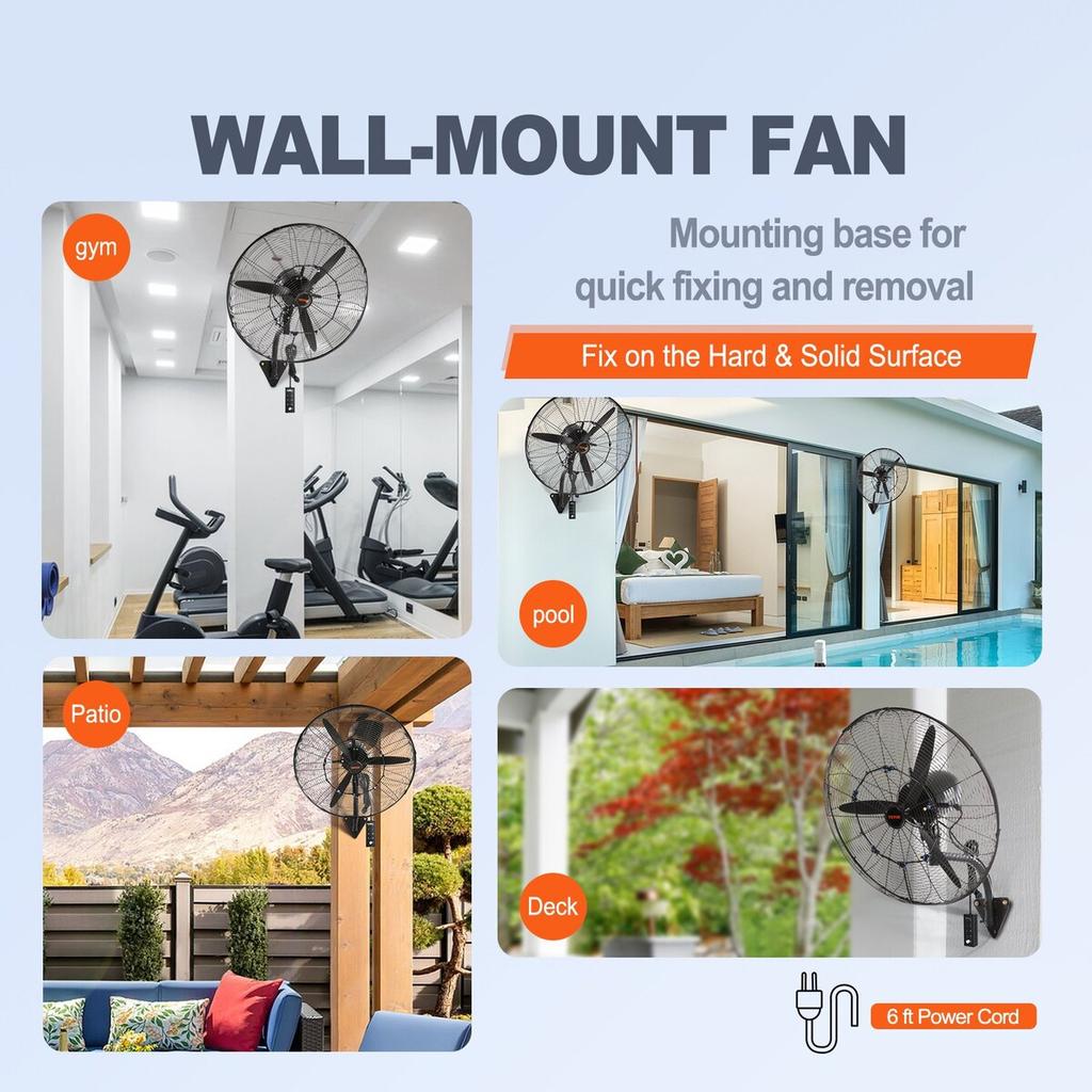 24" Oscillating Wall Mist Fan Metal 3 Speeds 115W