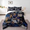 3 Piece Bedding Set with Duvet Cover and 2 Pillowcases - Kylian Mbappe France Scrapbook Collage Trophy Print - Soccer Decor