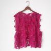 2024 New Women T-Shirt Dimanaf Lace Knitting Vest O-Neck Hollow Summer Style Loose Basic Tops Pink Tees