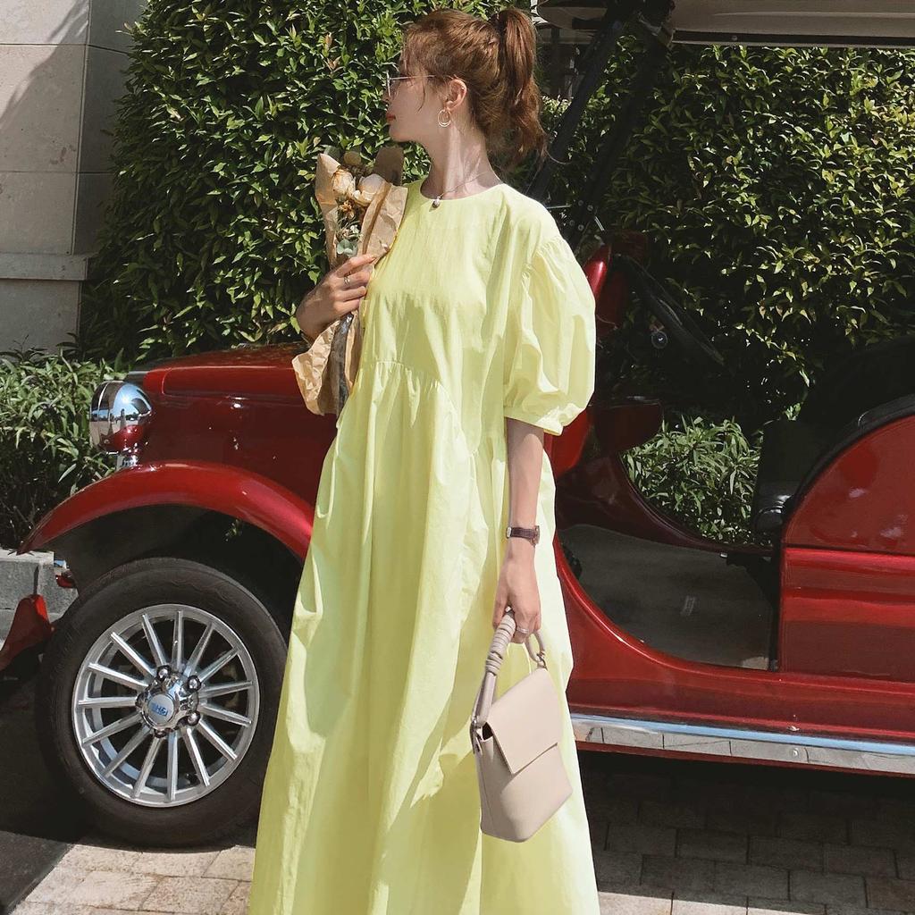 26 new Korean version ins loose casual and thin long white pendulum a word fairy pure desire dress female summer