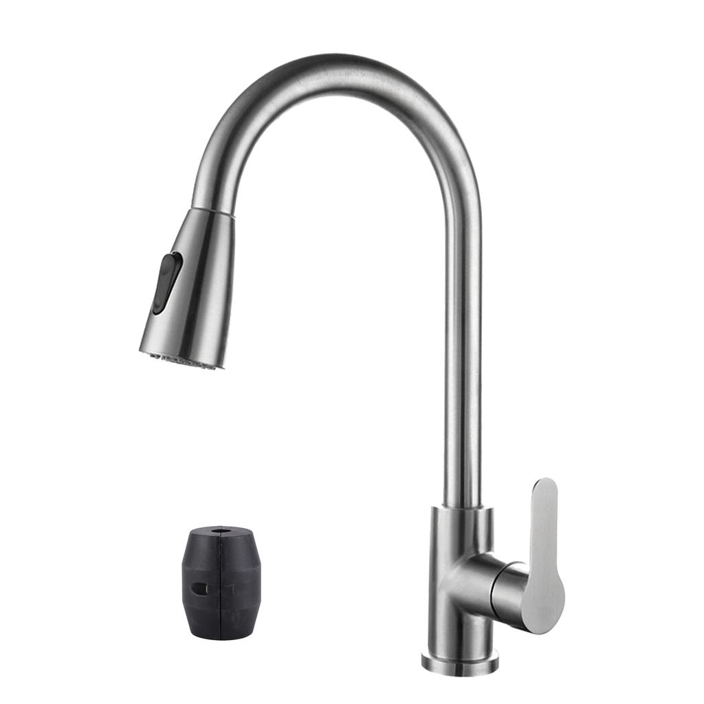 Kitchen Faucet with Pull Down Sprayer Stainless Steel Dual Water Outlet Single Handle Pull Out
