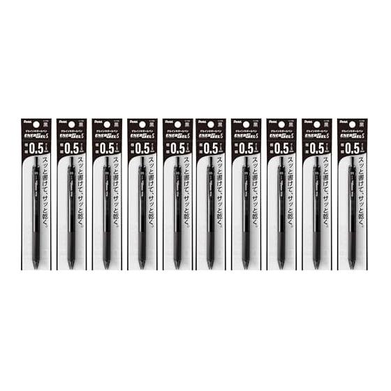 Pentel EnerGel-S Gel Pen, 0.5mm, Black Barrel, Black Ink, 5-Pack