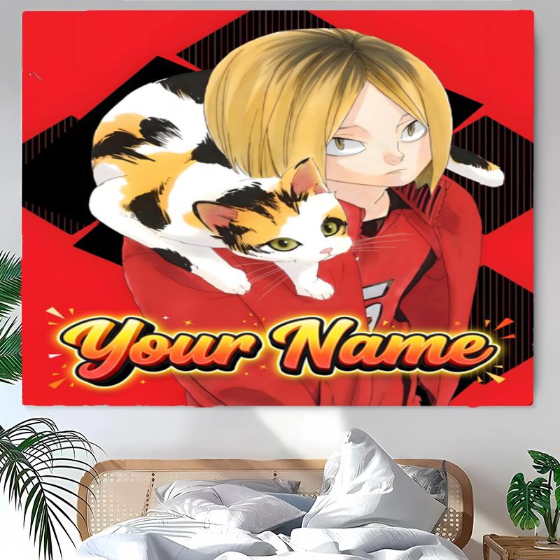 Kenma Kozume Tapestry with Custom Name Wall Hanging Room Background Cloth Home Decor Beach Mat Yoga Mat Sofa Bed Sheet