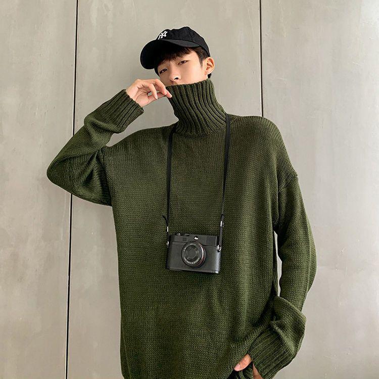 Suéter de cuello alto para hombre, estilo moderno, informal, holgado, combinable, cálido, elegante, para invierno, para parejas, suéteres sólidos