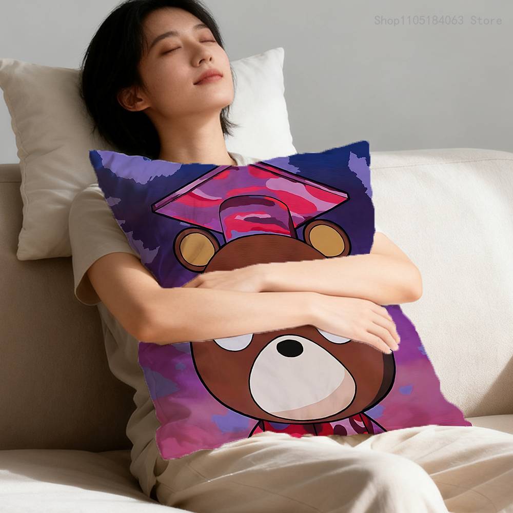 D-Dropout Bear YE Pillow Case Print Polyester Fiber 40X40 cm Home Sofa Throw Cushion Cover Decoration