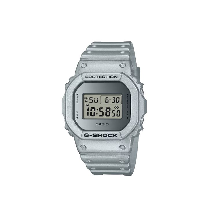 

Casio G-Squad Series 200M Waterproof Digital Quartz Movement Resin Strap Watch Unisex Watches Silver DW-5600FF-8JF Silver Dial
