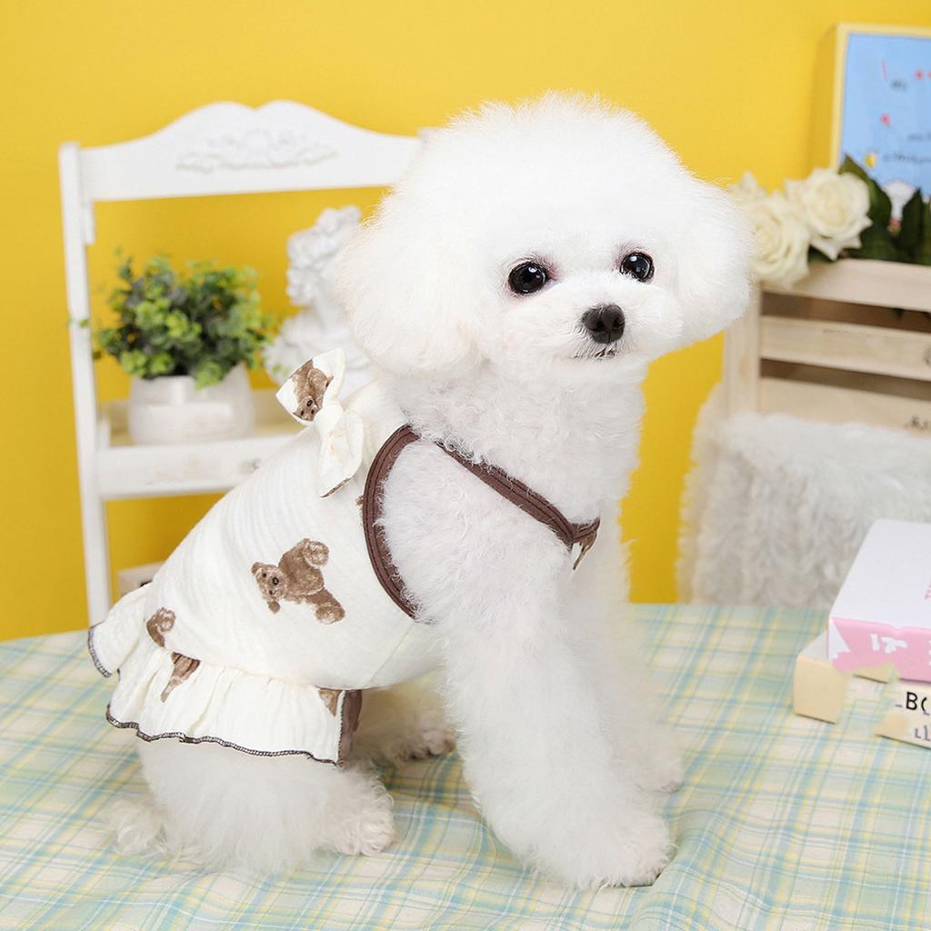 Dog Dress Adorable Bear Pattern Puppy Dress Soft Breathable Cotton Pet Dress Summer Dog Clothes for Teddy Bear S