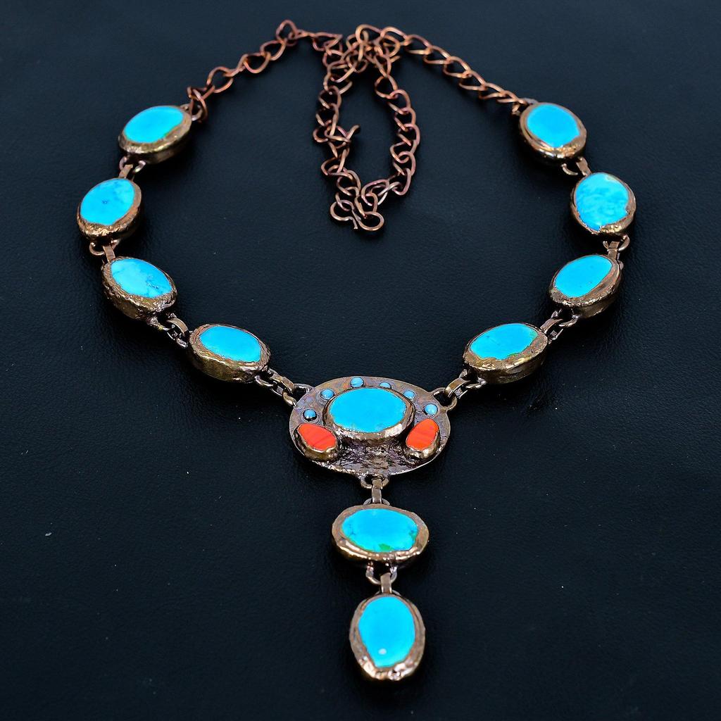 Sleeping Beauty Turquoise Necklace, Copper Electroformed Jewelry, Gemstone Necklace, Gift For Her Handmade Dainty Jewelry