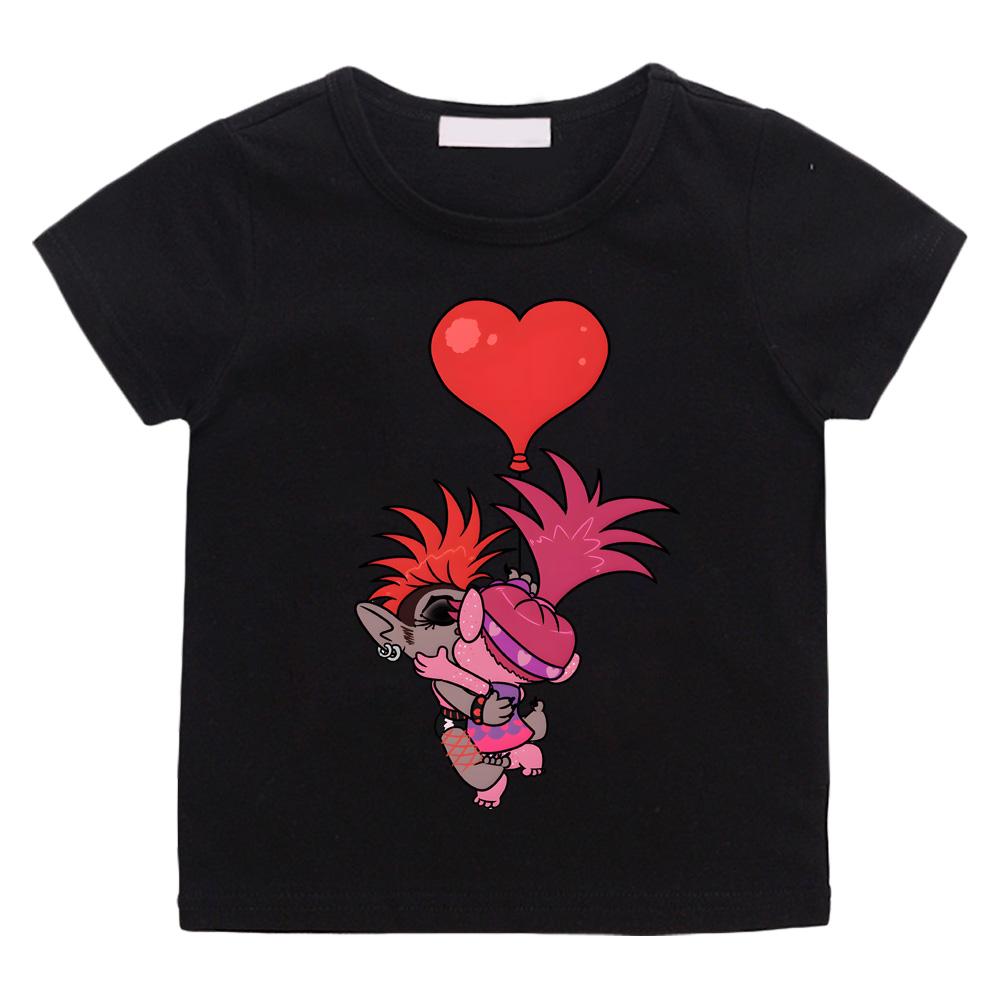 Trolls Anime Print Casual T-shirts Children Intellectual Fun Cartoon Tshirts Kids High Quality Cotton Tees Boys Girls Tops