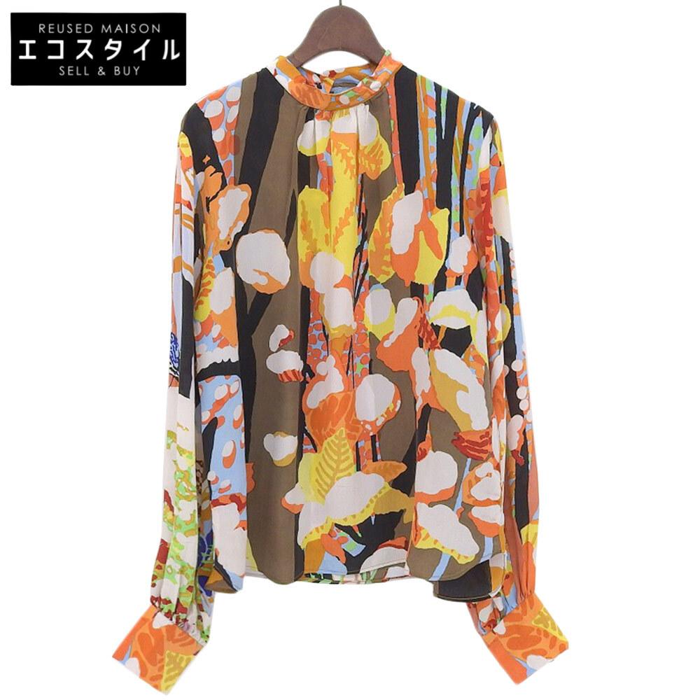 Mii Mil Me EN FORET Silk All-over Print Stand Collar Blouse Tops Women's Multicolor S Tops S multicolorUsed
