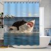 Cat Riding Shark Waterproof Shower Curtain Heat Resistant Machine Washable Non-Transparent 180X180Cm