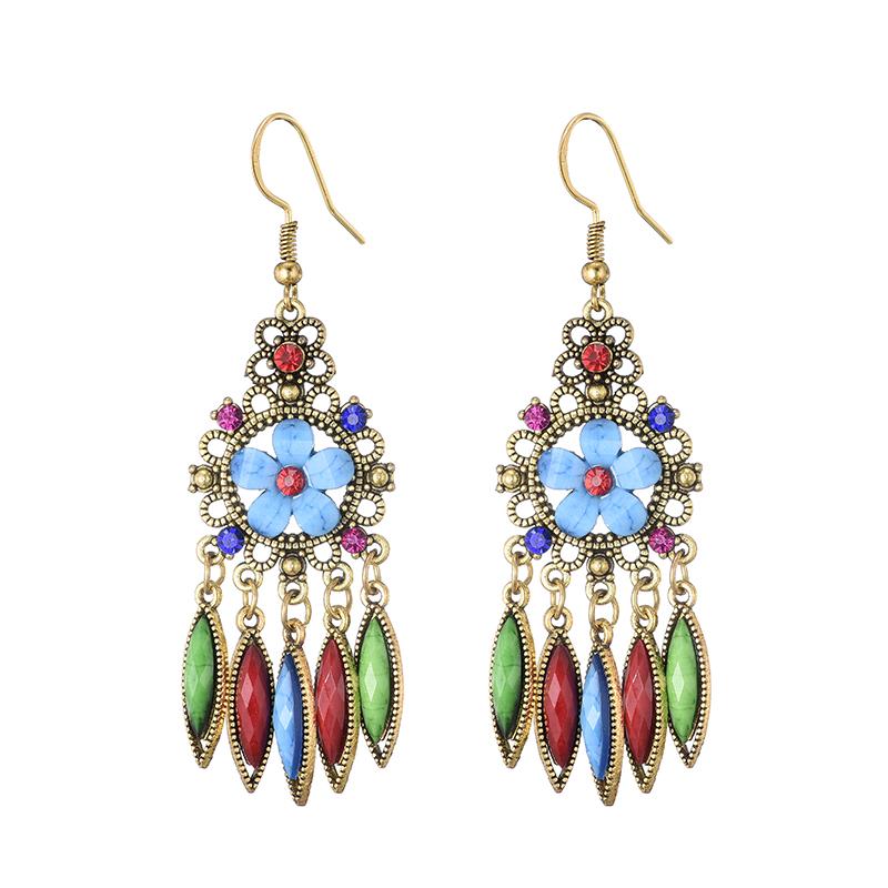 Bohemian Jewelry Earrings For Women Acrylic Flower Tassel Crystal Wedding Earings Ethnic Geometric Earrings Pendientes Mujer