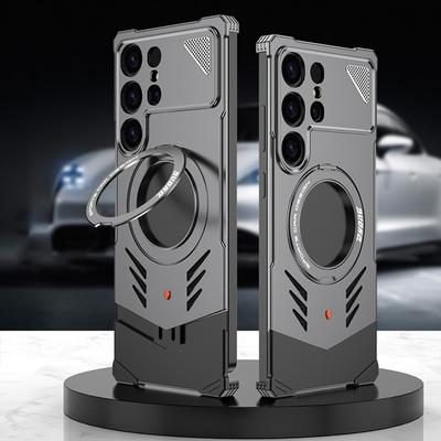 For Samsung Galaxy S25 Ultra Metal Case Frameless Hollow Heat Dissipation Phone Cover with Kickstand