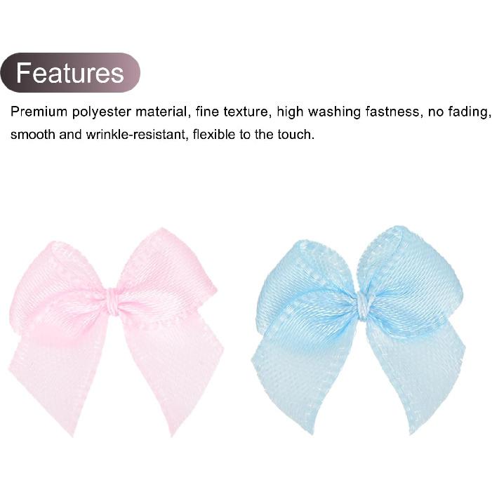 MECCANIXITY 50Pcs Mini Ribbon Bow 1" Mini Fabric Satin Ribbon Flower Bows for Craft DIY Sewing Wedding Birthday Party Pink & Blue