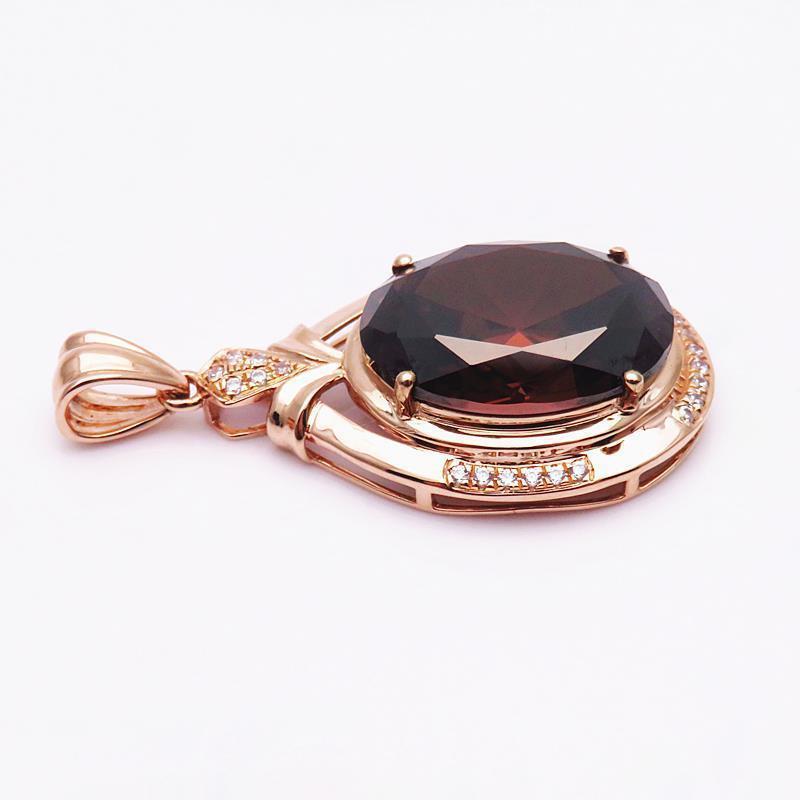 Exquisite Russian Purple Gold Inlaid Oval Redstone Pendant, High Design Temperament Color Gold Plated Rose Gold Necklace