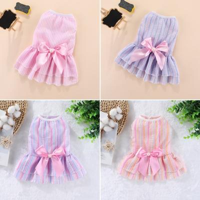 Puppy Vertical Striped Dresses Bow Knot Skirt Summer Pet Skirt Princess Dog Dress for Small Medium Chihuahua