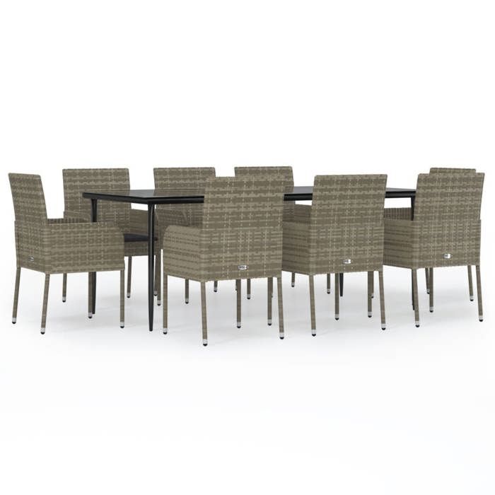 VidaXL Ensemble de salle à manger jardin 9pcs et coussins noir et gris 3185153