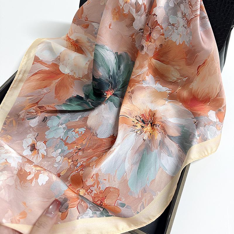 Simple and fresh headscarf plant flower silk scarf spring and summer headband small square scarf wholesale silk scarf long silk scarf wholesale