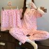 Korean Cloud Cotton Pajamas Women'S Summer Pink Love Leopard Print Short-Sleeved Loungewear Three-Piece Set